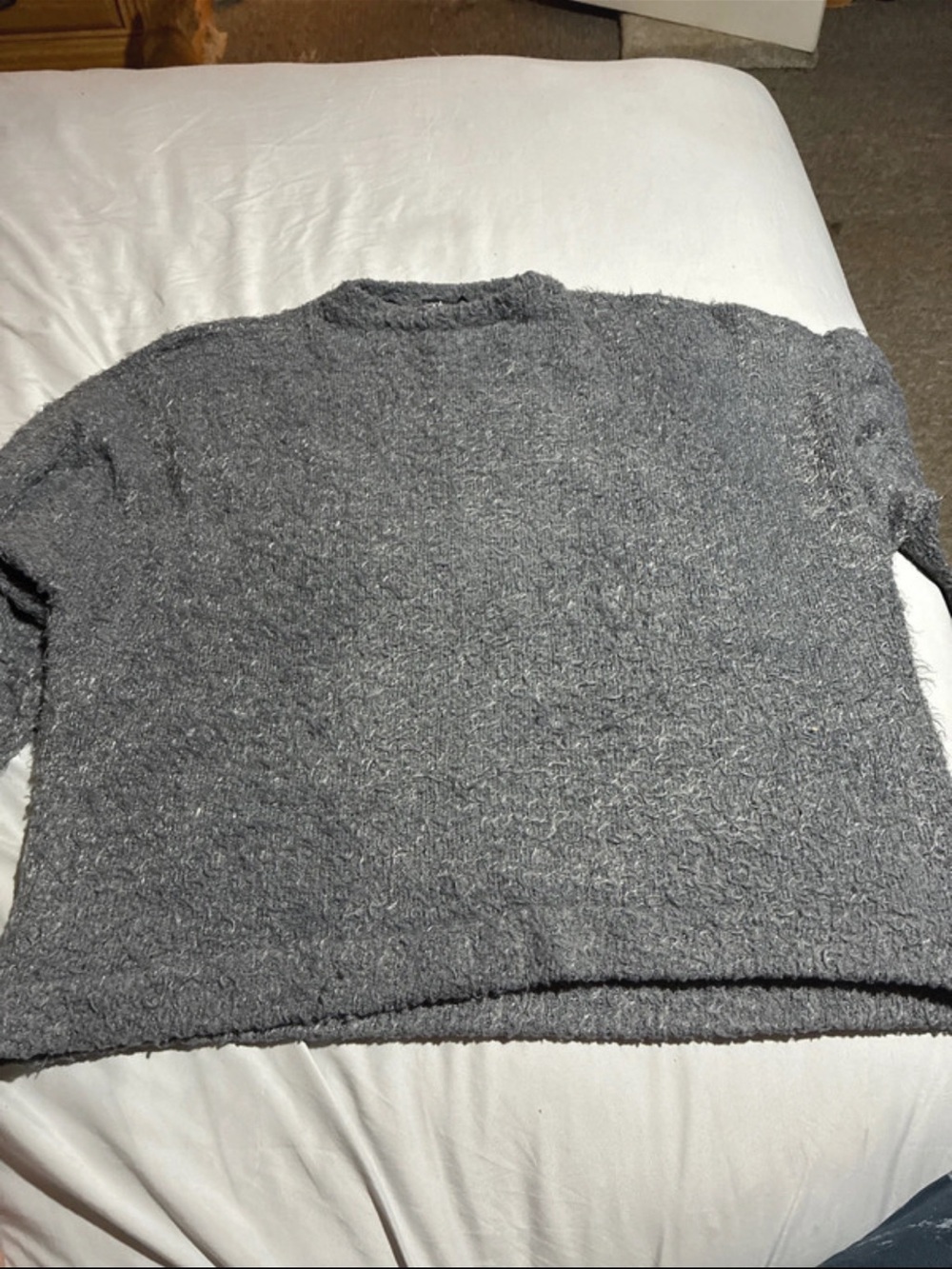 Boohoo Heather Gray Textured Crewneck Sweater